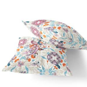 Homeroots Set Of Two 16" X 16" Blue And Off White Peacock Blown Seam Eclectic Indoor Outdoor Throw Pillow  Polyester 535491