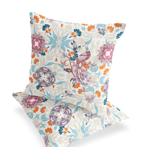 Homeroots Set Of Two 16" X 16" Blue And Off White Peacock Blown Seam Eclectic Indoor Outdoor Throw Pillow  Polyester 535491