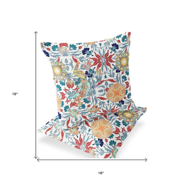 Homeroots Set Of Two 16" X 16" Red And White Peacock Blown Seam Eclectic Indoor Outdoor Throw Pillow  Polyester 535492