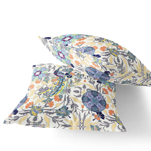 Homeroots Set Of Two 16" X 16" Yellow And White Peacock Blown Seam Eclectic Indoor Outdoor Throw Pillows  Polyester 535494