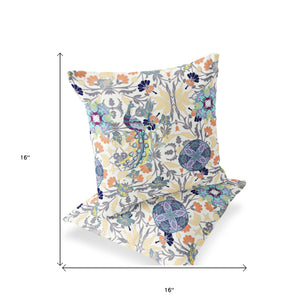 Homeroots Set Of Two 16" X 16" Yellow And White Peacock Blown Seam Eclectic Indoor Outdoor Throw Pillows  Polyester 535494