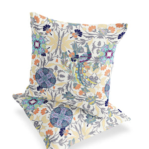 Homeroots Set Of Two 16" X 16" Yellow And White Peacock Blown Seam Eclectic Indoor Outdoor Throw Pillows  Polyester 535494