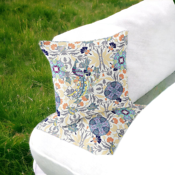 Homeroots Set Of Two 16" X 16" Yellow And White Peacock Blown Seam Eclectic Indoor Outdoor Throw Pillows  Polyester 535494