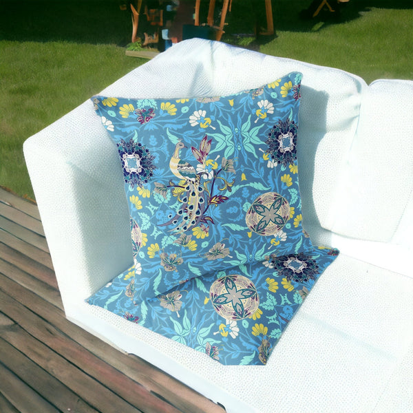 Homeroots Set Of Two 16" X 16" Blue And Green Peacock Blown Seam Eclectic Indoor Outdoor Throw Pillow  Polyester 535495