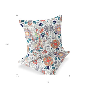 Homeroots Set Of Two 16" X 16" Orange And White Peacock Blown Seam Eclectic Indoor Outdoor Throw Pillow  Polyester 535496
