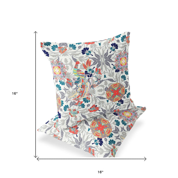 Homeroots Set Of Two 16" X 16" Orange And White Peacock Blown Seam Eclectic Indoor Outdoor Throw Pillow  Polyester 535496