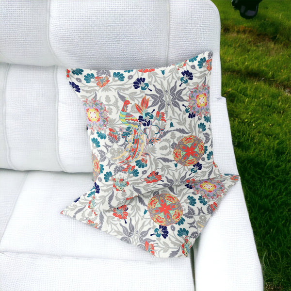 Homeroots Set Of Two 16" X 16" Orange And White Peacock Blown Seam Eclectic Indoor Outdoor Throw Pillow  Polyester 535496