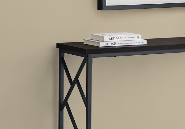 English Elm Accent Table Modern Entryway Console with Grey Laminate Top and Black Criss-Cross Metal Frame, 44" L Espresso 47 L x 16 W x 6 H B2710P219328