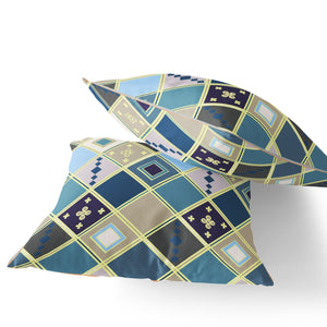 Homeroots Set Of Two 16" X 16" Blue And Gold Blown Seam Diamond Indoor Outdoor Throw Pillow  Polyester 535499