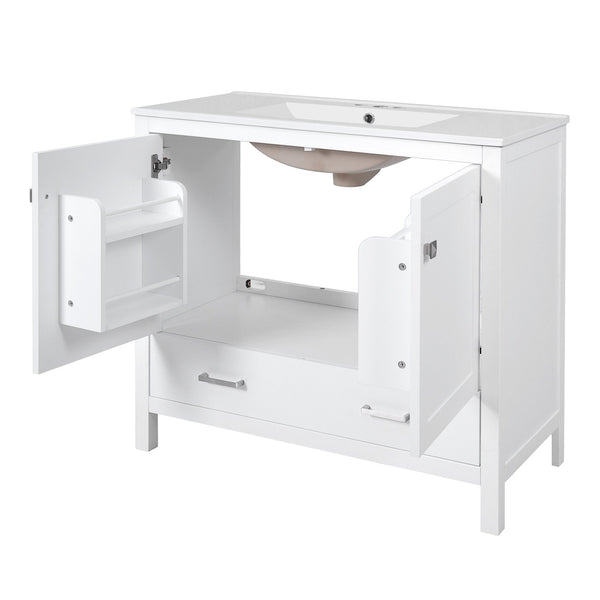 English Elm 72" White Bathroom Vanity Set with Dual Ceramic Sinks, Soft-Close Doors, Divided Drawers & Ample Storage, Solid Wood Frame, Easy Plumbing Access N729P000006K