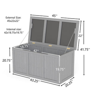 English Elm 67 Gallon Solid Wood Outdoor Deck Box with Seat and Tabletop for Patio Storage W2640P327221