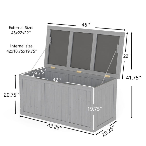 English Elm 67 Gallon Solid Wood Outdoor Deck Box with Seat and Tabletop for Patio Storage W2640P327221