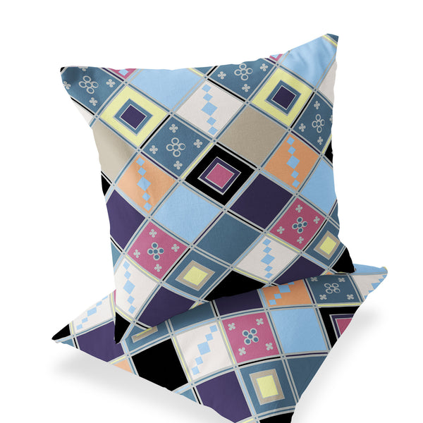 Homeroots Set Of Two 16" X 16" Blue And Purple Blown Seam Diamond Indoor Outdoor Throw Pillow  Polyester 535500