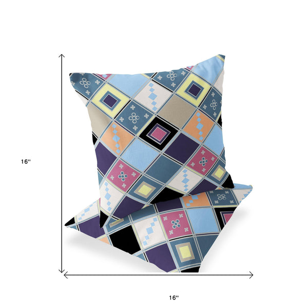 Homeroots Set Of Two 16" X 16" Blue And Purple Blown Seam Diamond Indoor Outdoor Throw Pillow  Polyester 535500