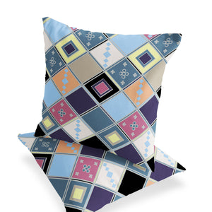 Homeroots Set Of Two 16" X 16" Blue And Purple Blown Seam Diamond Indoor Outdoor Throw Pillow  Polyester 535500