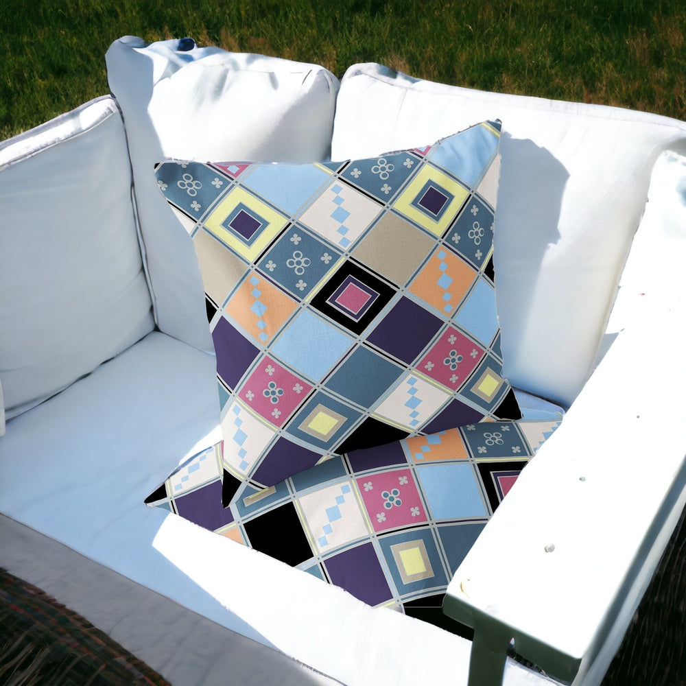 Homeroots Set Of Two 16" X 16" Blue And Purple Blown Seam Diamond Indoor Outdoor Throw Pillow  Polyester 535500