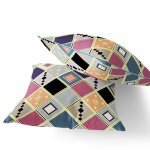 Homeroots Set Of Two 16" X 16" Pink And Black Blown Seam Diamond Indoor Outdoor Throw Pillow  Polyester 535501