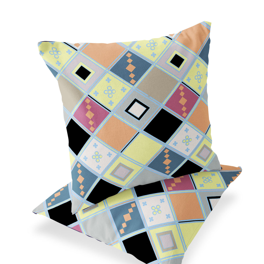 Homeroots Set Of Two 16" X 16" Yellow And Black Blown Seam Diamond Indoor Outdoor Throw Pillow  Polyester 535502