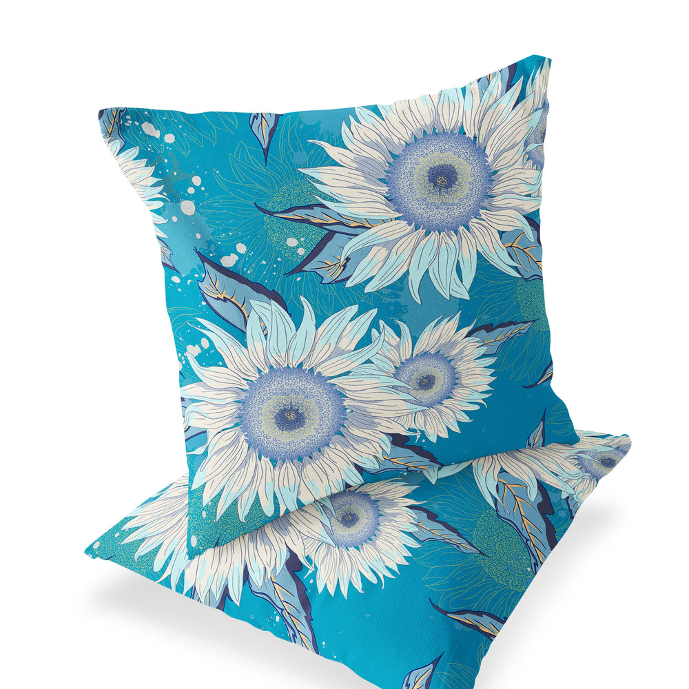 Homeroots Set Of Two 16" X 16" Blue And White Blown Seam Floral Indoor Outdoor Throw Pillow  Polyester 535504