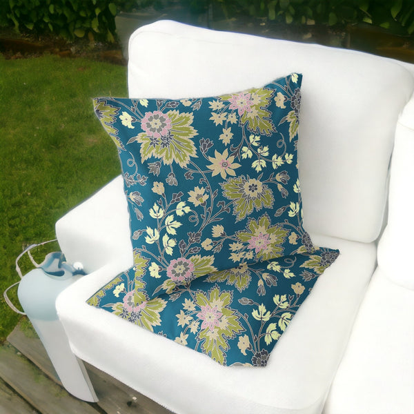 Homeroots Set Of Two 16" X 16" Green And Yellow Blown Seam Floral Indoor Outdoor Throw Pillow  Polyester 535506