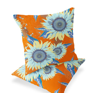 Homeroots Set Of Two 16" X 16" Blue And Yellow Blown Seam Floral Indoor Outdoor Throw Pillow  Polyester 535508