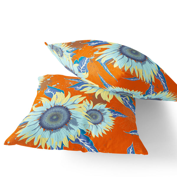 Homeroots Set Of Two 16" X 16" Blue And Yellow Blown Seam Floral Indoor Outdoor Throw Pillow  Polyester 535508