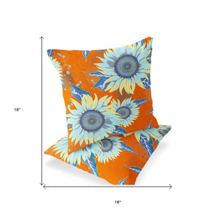 Homeroots Set Of Two 16" X 16" Blue And Yellow Blown Seam Floral Indoor Outdoor Throw Pillow  Polyester 535508