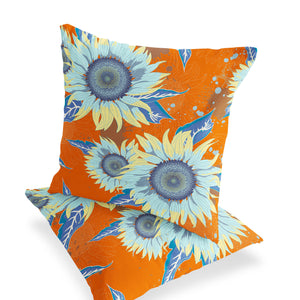 Homeroots Set Of Two 16" X 16" Blue And Yellow Blown Seam Floral Indoor Outdoor Throw Pillow  Polyester 535508