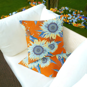 Homeroots Set Of Two 16" X 16" Blue And Yellow Blown Seam Floral Indoor Outdoor Throw Pillow  Polyester 535508