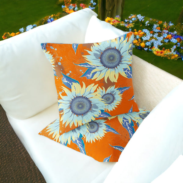 Homeroots Set Of Two 16" X 16" Blue And Yellow Blown Seam Floral Indoor Outdoor Throw Pillow  Polyester 535508