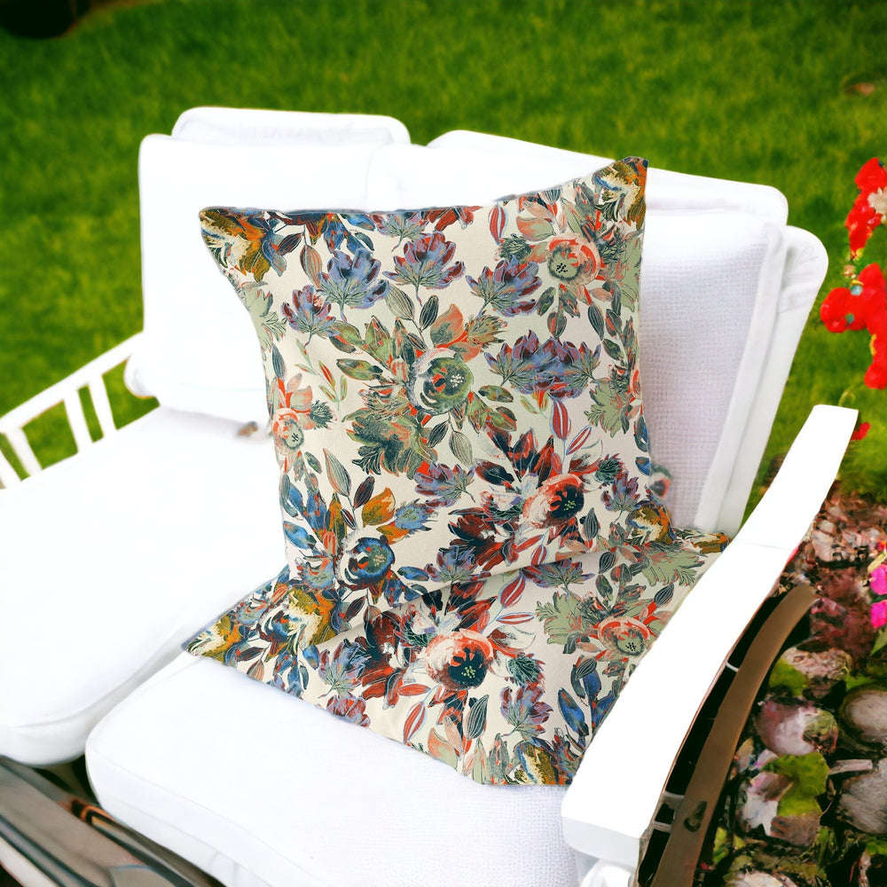 Homeroots Set Of Two 16" X 16" Beige And Green Blown Seam Floral Indoor Outdoor Throw Pillow  Polyester 535509