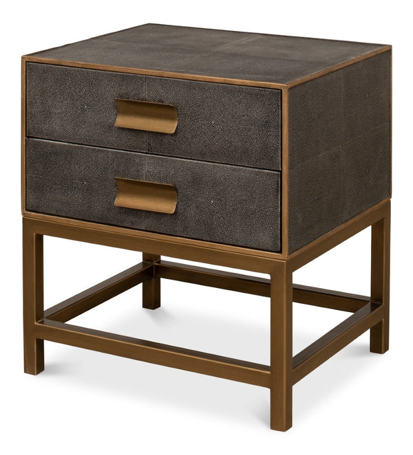 Sarreid Gideon Antique Grey Shagreen Side Table With Gold Leather Trim And Elegant Brass Knobs For Style Grey  53551-1