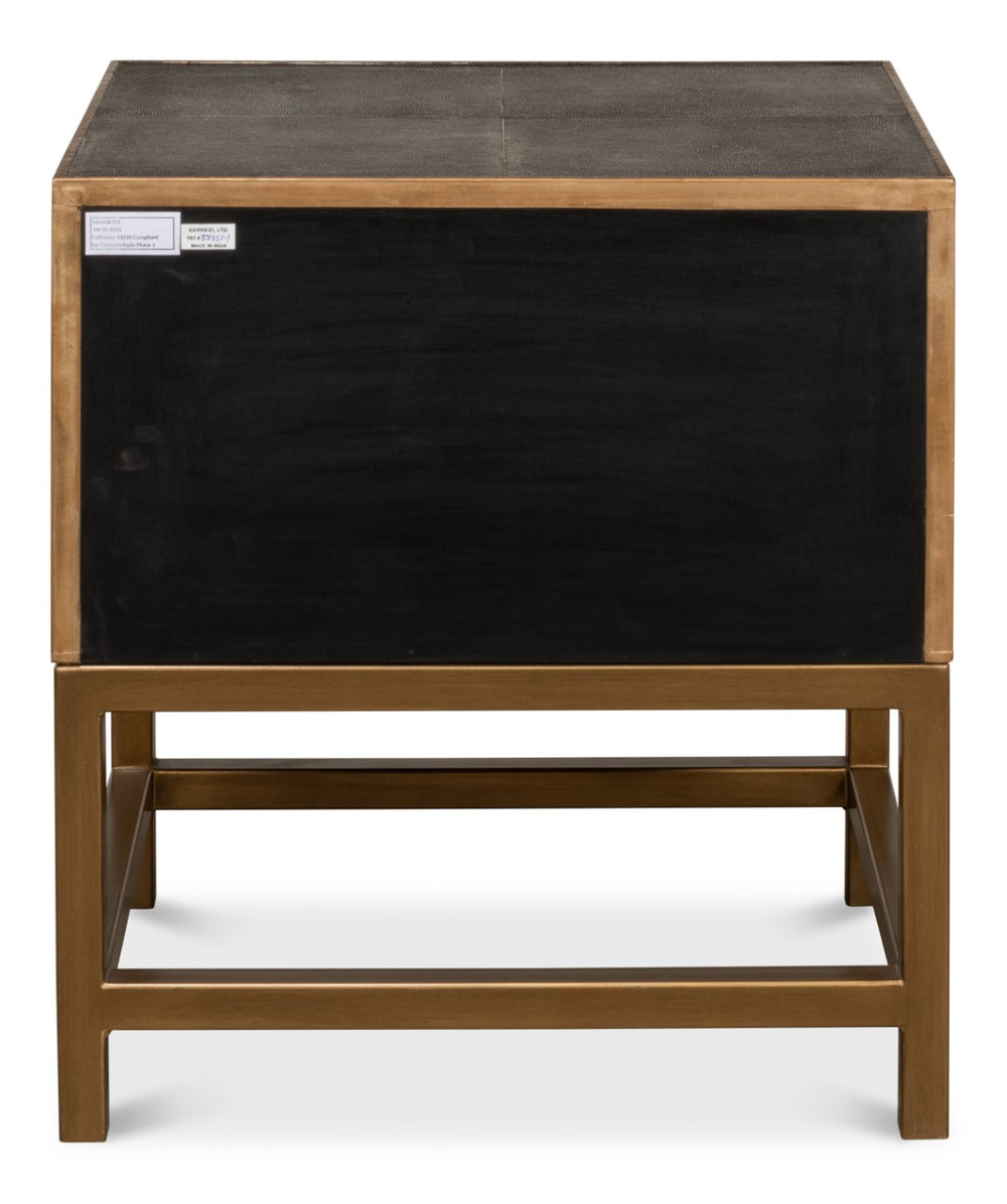 Sarreid Gideon Antique Grey Shagreen Side Table With Gold Leather Trim And Elegant Brass Knobs For Style Grey  53551-1