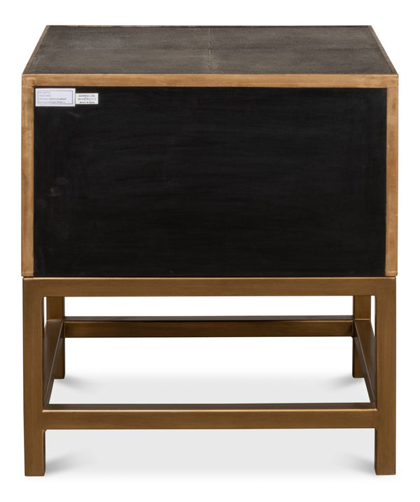 Sarreid Gideon Antique Grey Shagreen Side Table With Gold Leather Trim And Elegant Brass Knobs For Style Grey  53551-1