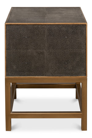 Sarreid Gideon Antique Grey Shagreen Side Table With Gold Leather Trim And Elegant Brass Knobs For Style Grey  53551-1