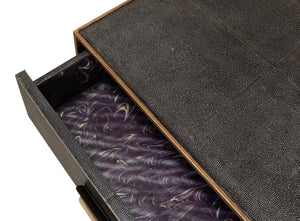 Sarreid Gideon Antique Grey Shagreen Side Table With Gold Leather Trim And Elegant Brass Knobs For Style Grey  53551-1