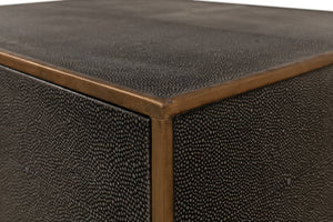 Sarreid Gideon Antique Grey Shagreen Side Table With Gold Leather Trim And Elegant Brass Knobs For Style Grey  53551-1