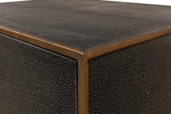 Sarreid Gideon Antique Grey Shagreen Side Table With Gold Leather Trim And Elegant Brass Knobs For Style Grey  53551-1