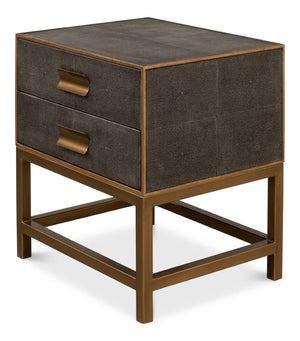 Sarreid Gideon Antique Grey Shagreen Side Table With Gold Leather Trim And Elegant Brass Knobs For Style Grey  53551-1