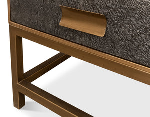 Sarreid Gideon Antique Grey Shagreen Side Table With Gold Leather Trim And Elegant Brass Knobs For Style Grey  53551-1