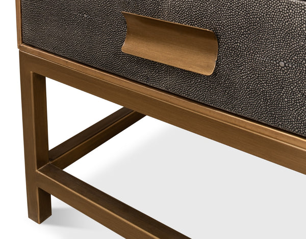 Sarreid Gideon Antique Grey Shagreen Side Table With Gold Leather Trim And Elegant Brass Knobs For Style Grey  53551-1