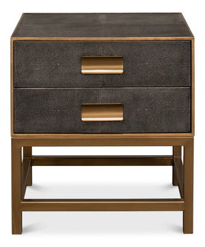 Sarreid Gideon Antique Grey Shagreen Side Table With Gold Leather Trim And Elegant Brass Knobs For Style Grey  53551-1