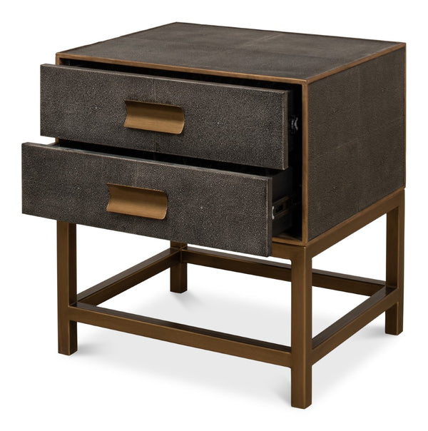 Sarreid Gideon Antique Grey Shagreen Side Table With Gold Leather Trim And Elegant Brass Knobs For Style Grey  53551-1