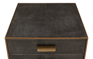 Sarreid Gideon Antique Grey Shagreen Side Table With Gold Leather Trim And Elegant Brass Knobs For Style Grey  53551-1