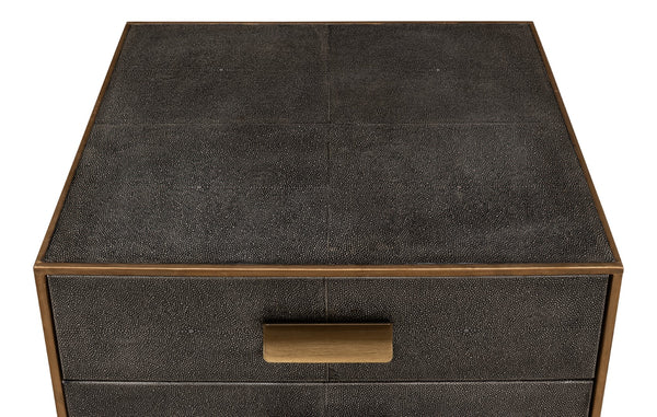 Sarreid Gideon Antique Grey Shagreen Side Table With Gold Leather Trim And Elegant Brass Knobs For Style Grey  53551-1