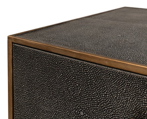 Sarreid Gideon Antique Grey Shagreen Side Table With Gold Leather Trim And Elegant Brass Knobs For Style Grey  53551-1