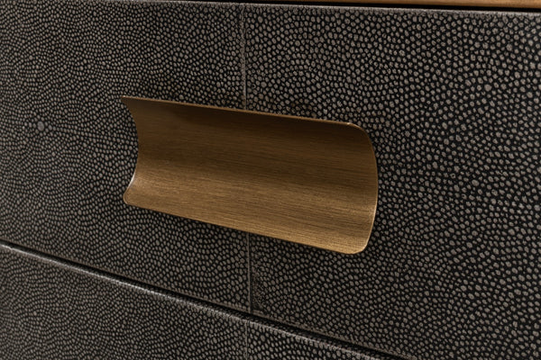 Sarreid Gideon Antique Grey Shagreen Side Table With Gold Leather Trim And Elegant Brass Knobs For Style Grey  53551-1