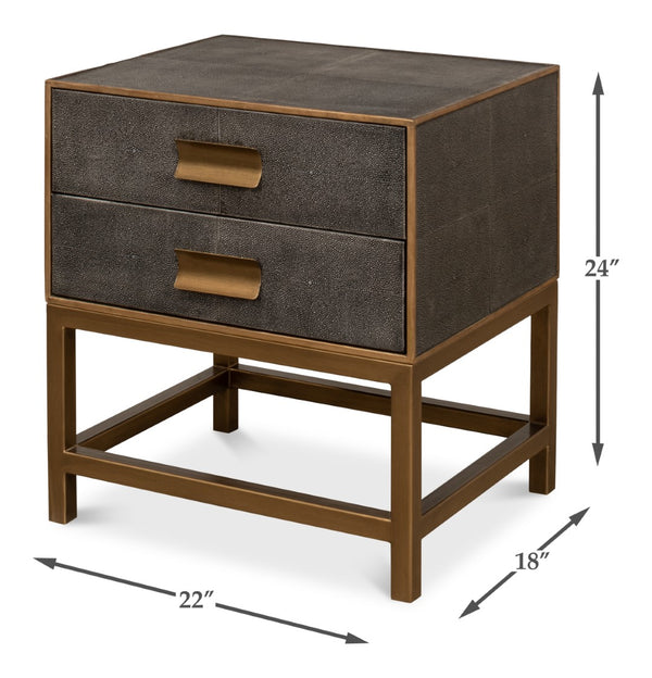 Sarreid Gideon Antique Grey Shagreen Side Table With Gold Leather Trim And Elegant Brass Knobs For Style Grey  53551-1