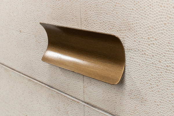 Sarreid Gideon Shagreen Side Table In Osprey White With Gold Leather Trim & Elegant Brass Knobs White  53551-4