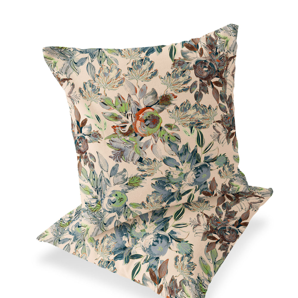 Homeroots Set Of Two 16" X 16" Green And Brown Blown Seam Floral Indoor Outdoor Throw Pillow  Polyester 535510